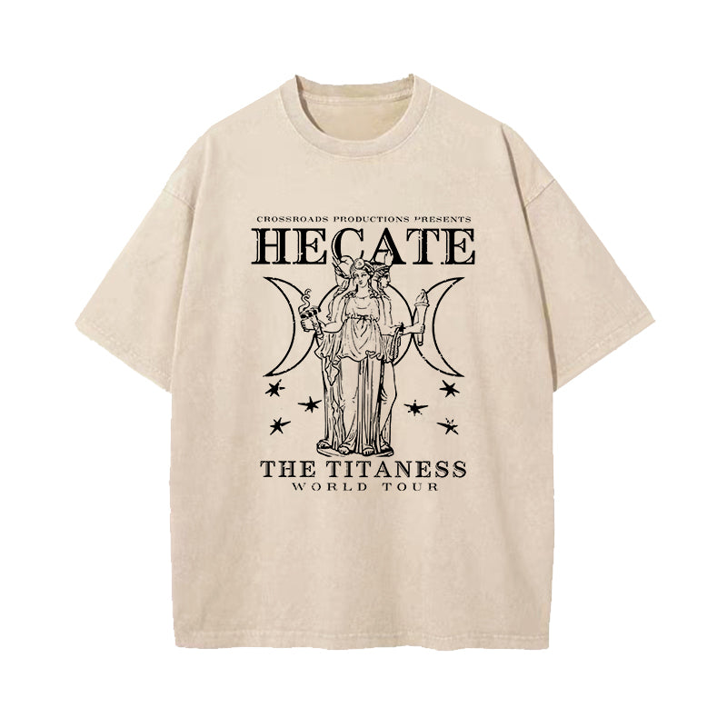 Triple Goddess Hecate Distressed Band Washed T-Shirt