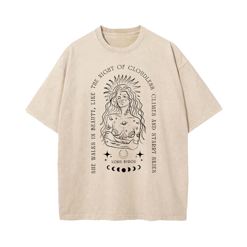 She Walks In Beauty Lord Byron Aphrodite Goddess Washed T-Shirt