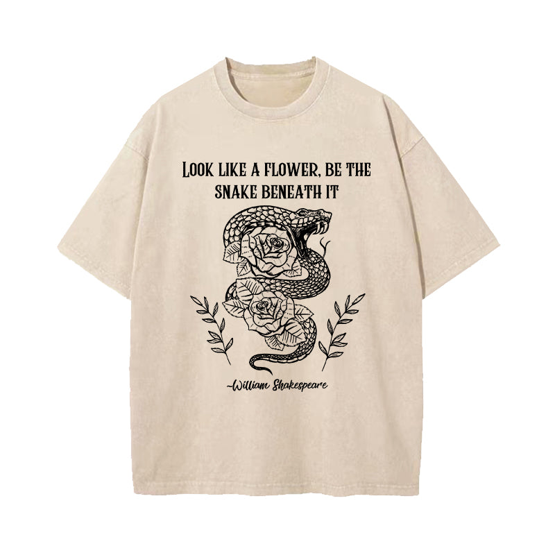 Shakespeare Poet Snake Roses Washed T-Shirt