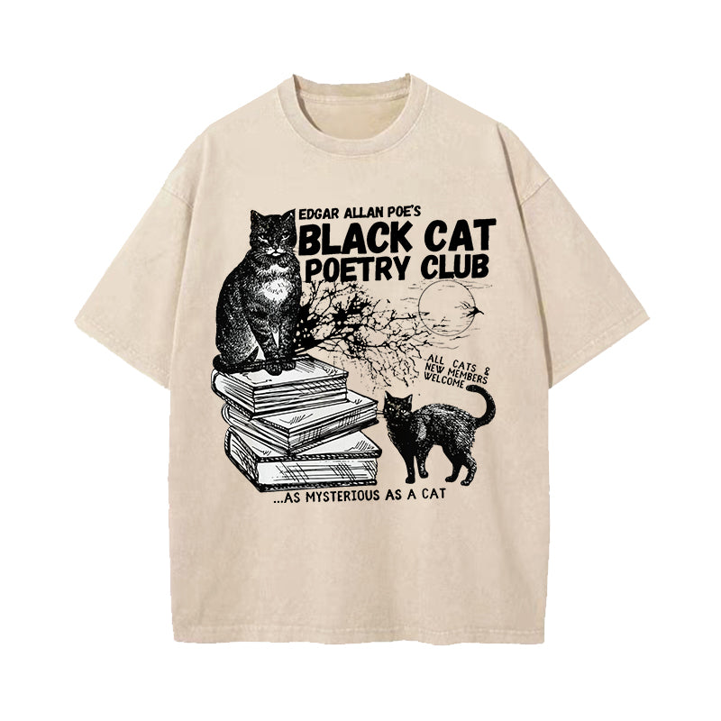 Allen Poe Poe Black Cat Poetry Club Washed T-Shirt