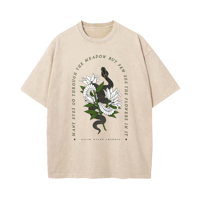 Ralph Waldo Emerson Quote But Few See The Flowers In It Washed T-Shirt