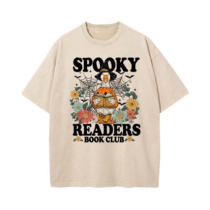 Spooky Readers Book Club Halloween Goose Washed T-Shirt