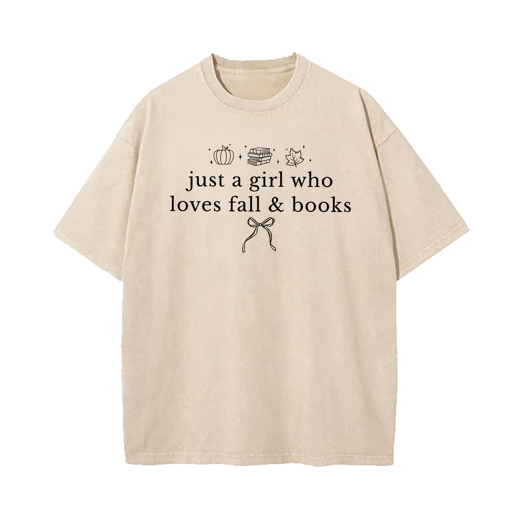 Just A Girl Who Loves Fall And Books Washed T-Shirt