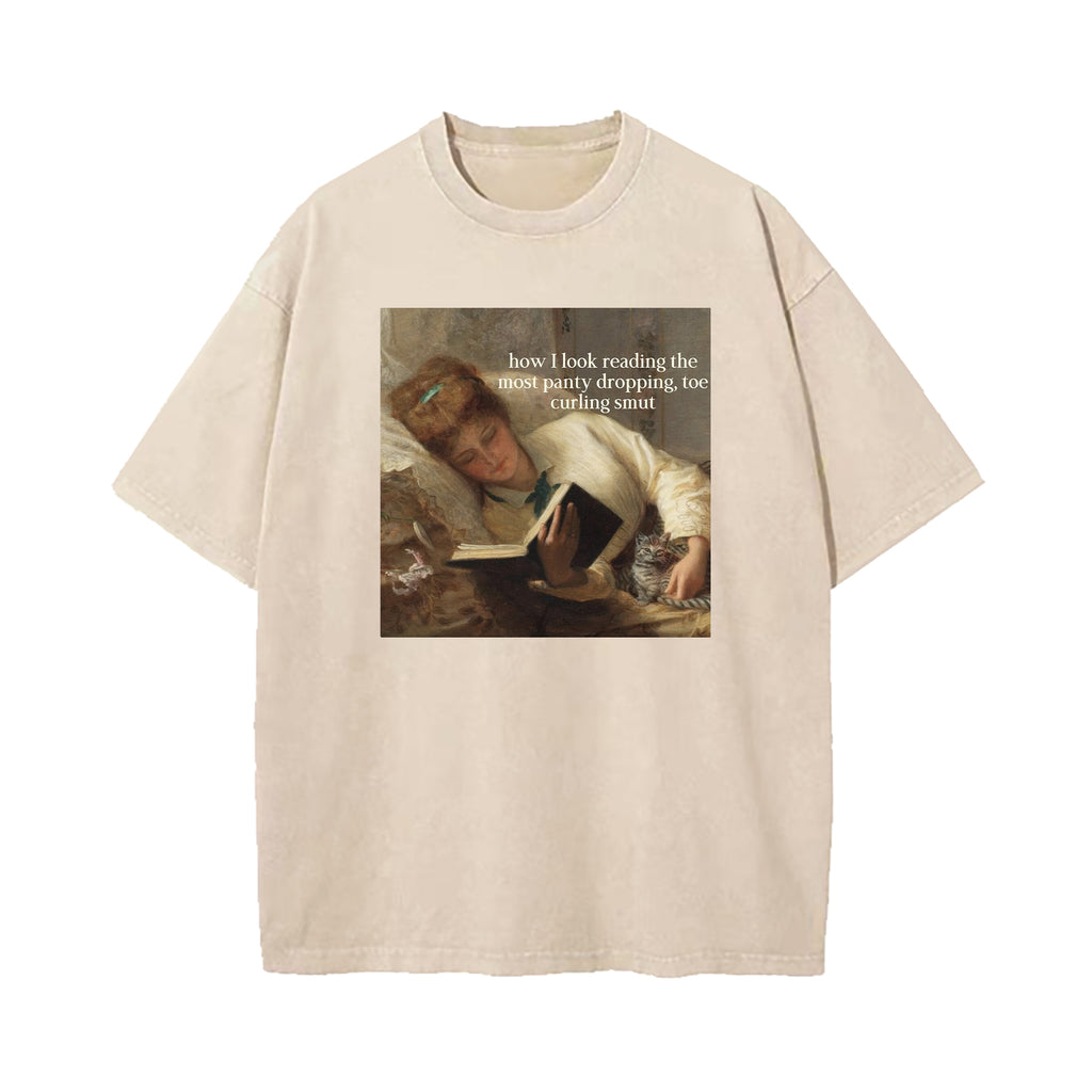 Renaissance Painting Reading Straight-Faced Meme Washed T-Shirt