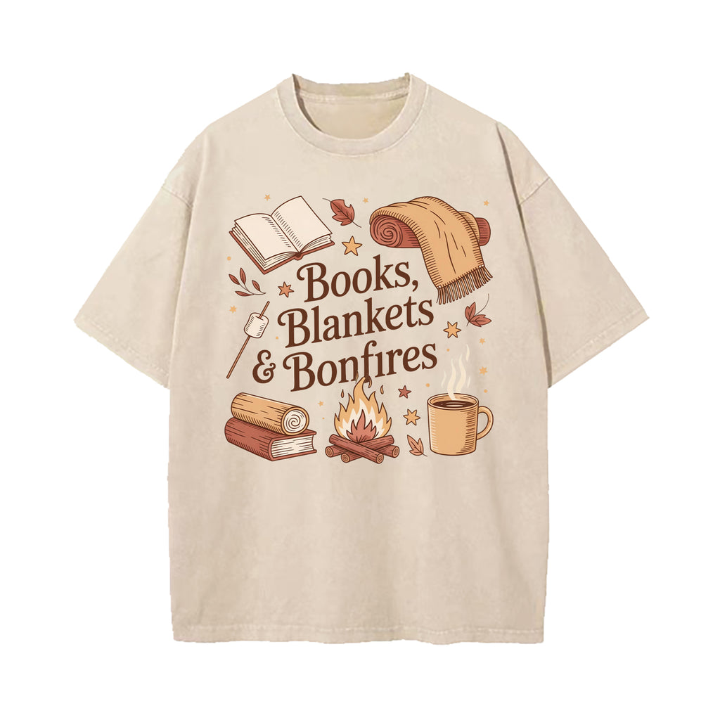 Books Blankets and Bonfires Washed T-Shirt