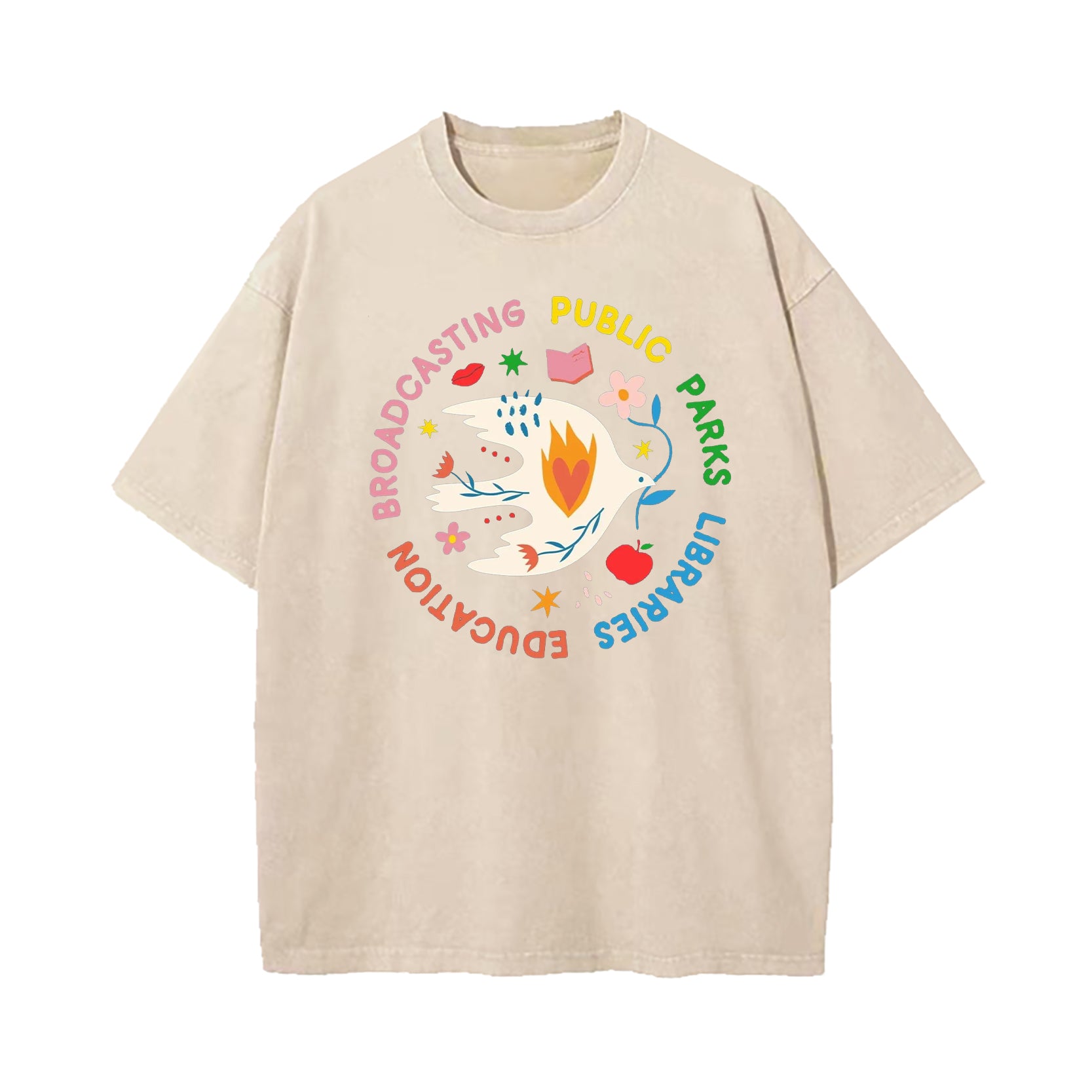 NPR PBS Libraries Public Goods Dove Washed T-Shirt