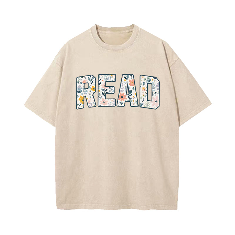 Book Lover Floral Read Washed T-Shirt