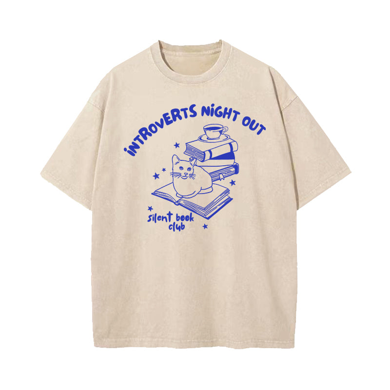 Introverts Night Out Silent Book Club Washed T-Shirt