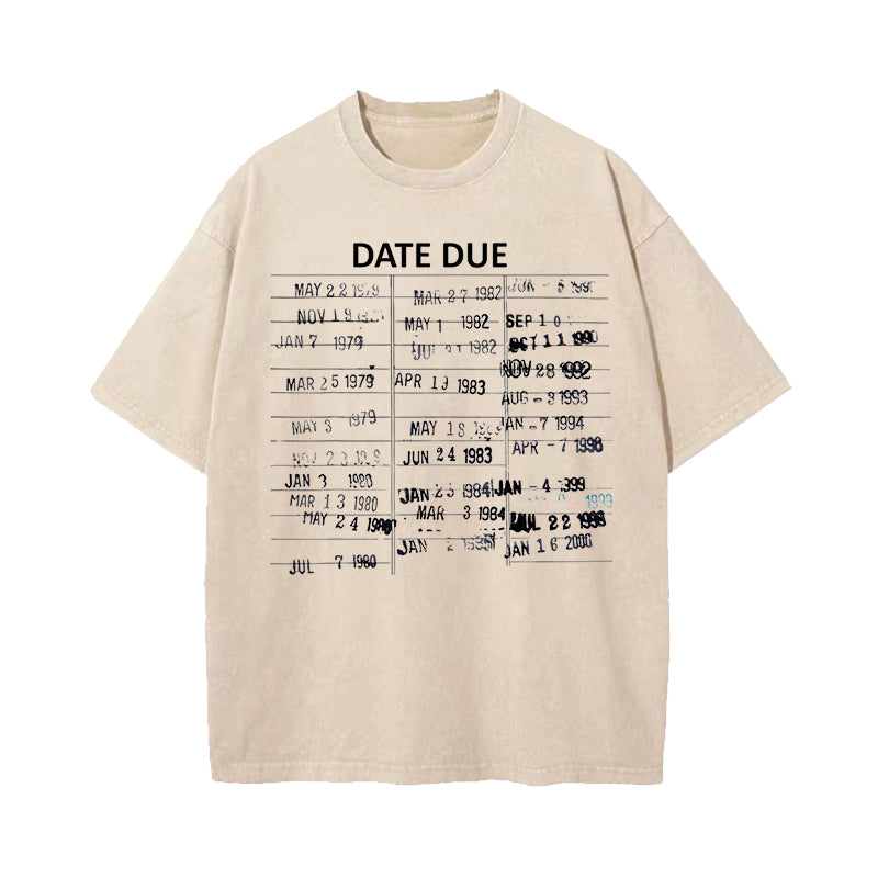 Library Card Due Date Washed T-Shirt