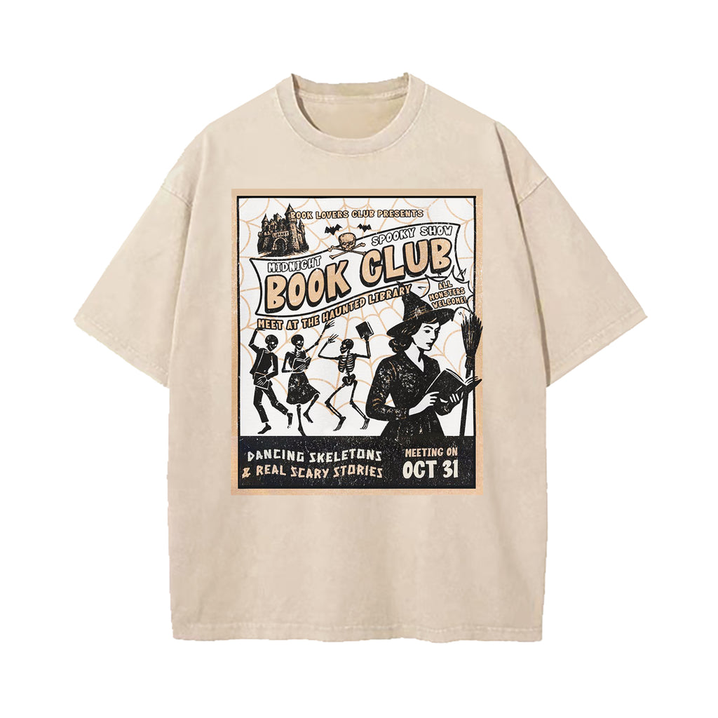 Midnight Halloween Book Club Washed T-Shirt