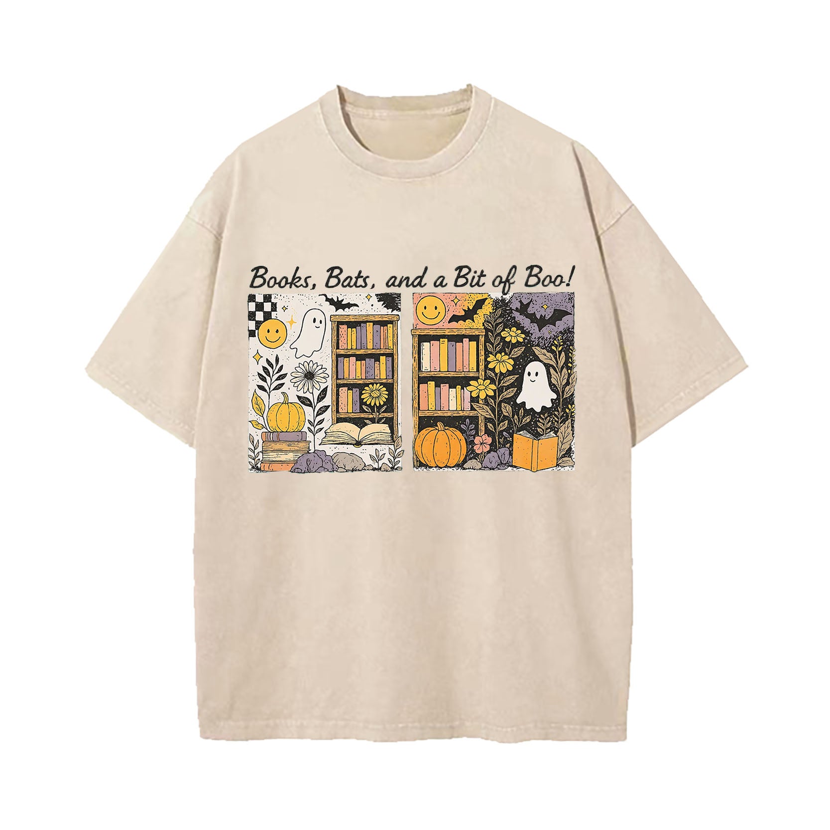 Halloween Books Bats Boo Washed T-Shirt
