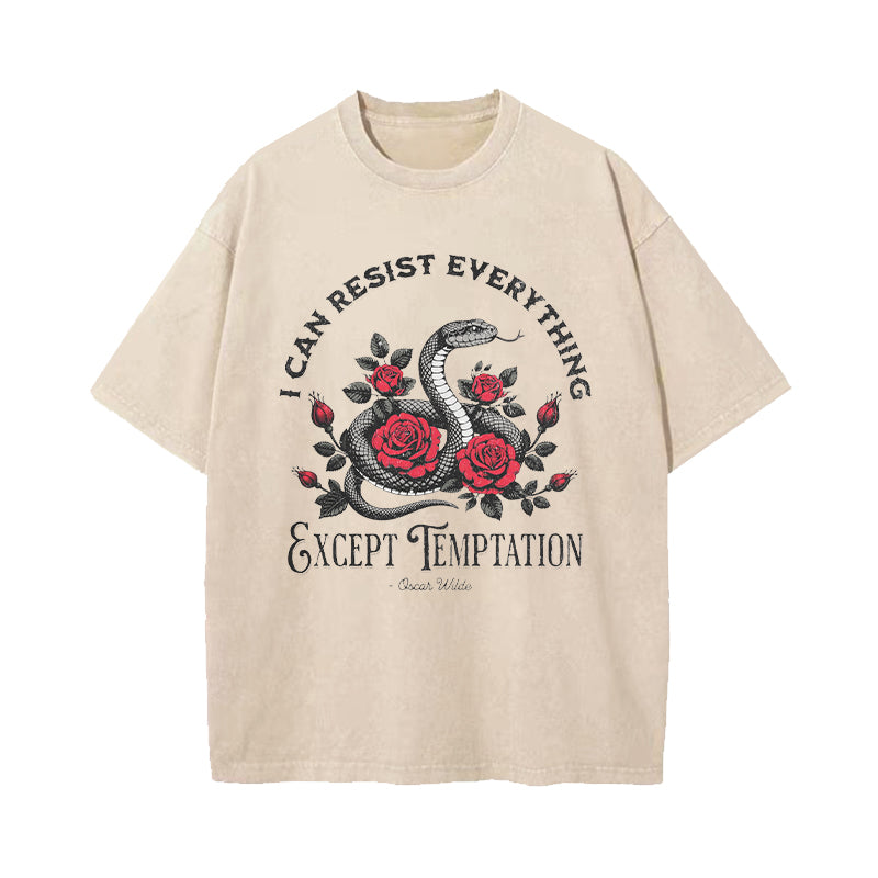 I Can Resist Everything Except Temptation Oscar Wilde Quote Washed T-Shirt