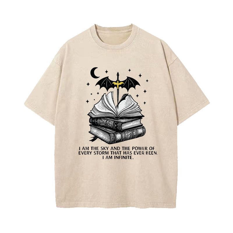 Sword and Dragon Wings I Am Infinite Washed T-Shirt