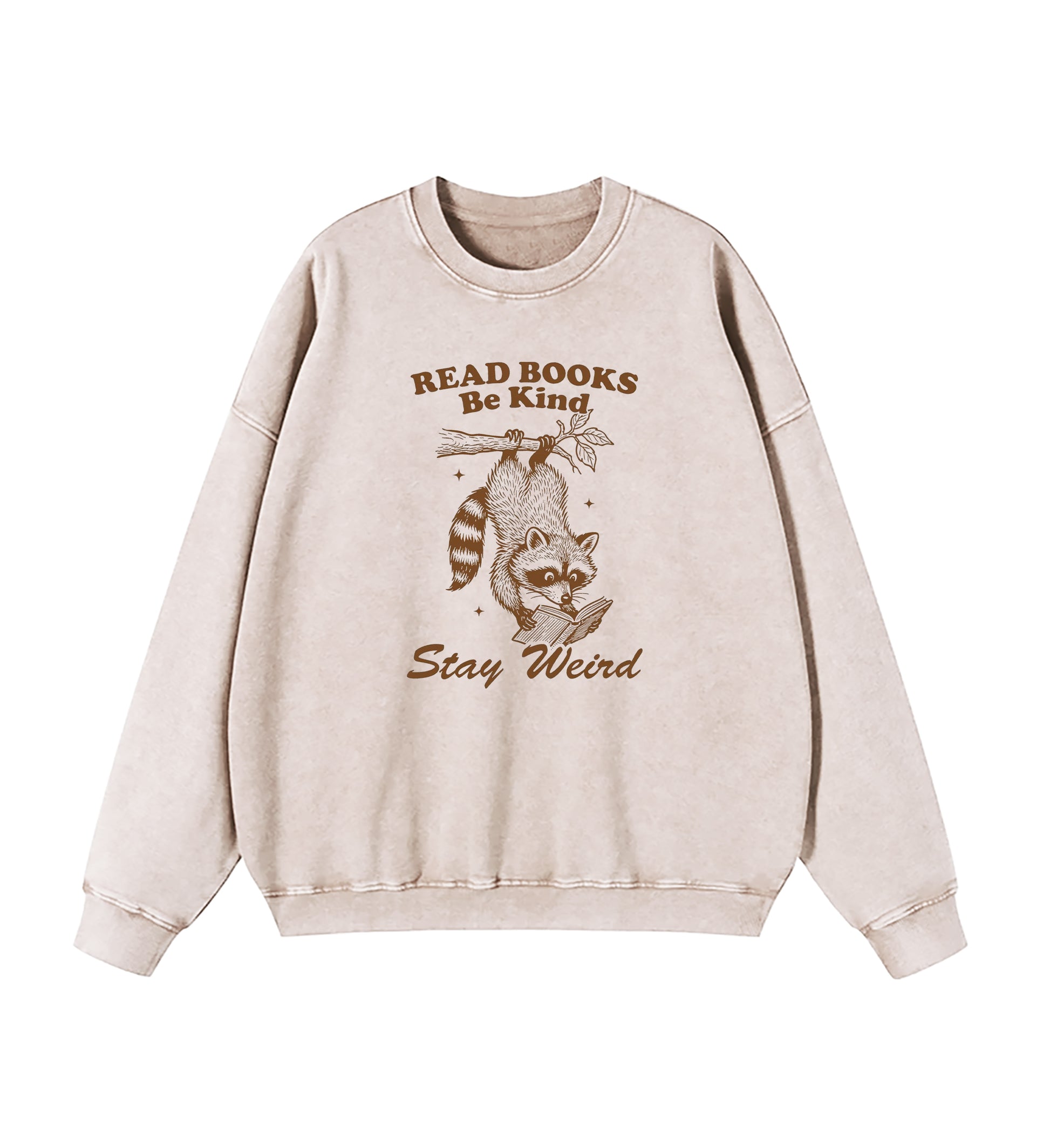 Read Books Be kind Stay Weird Raccoon Washed Sweatshirt