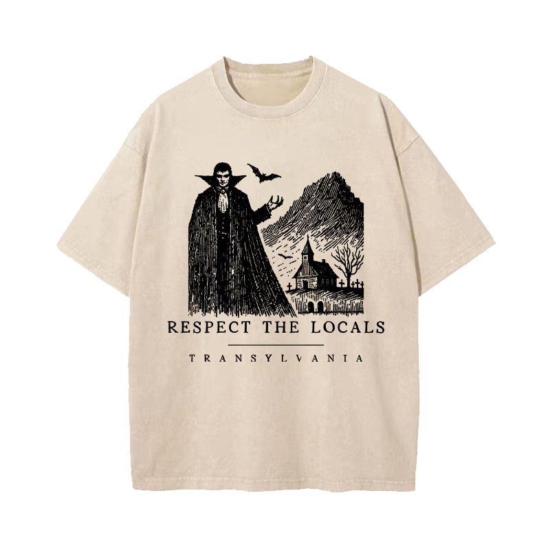 Dracula Vintage Transylvania Respect the Locals Washed T-Shirt