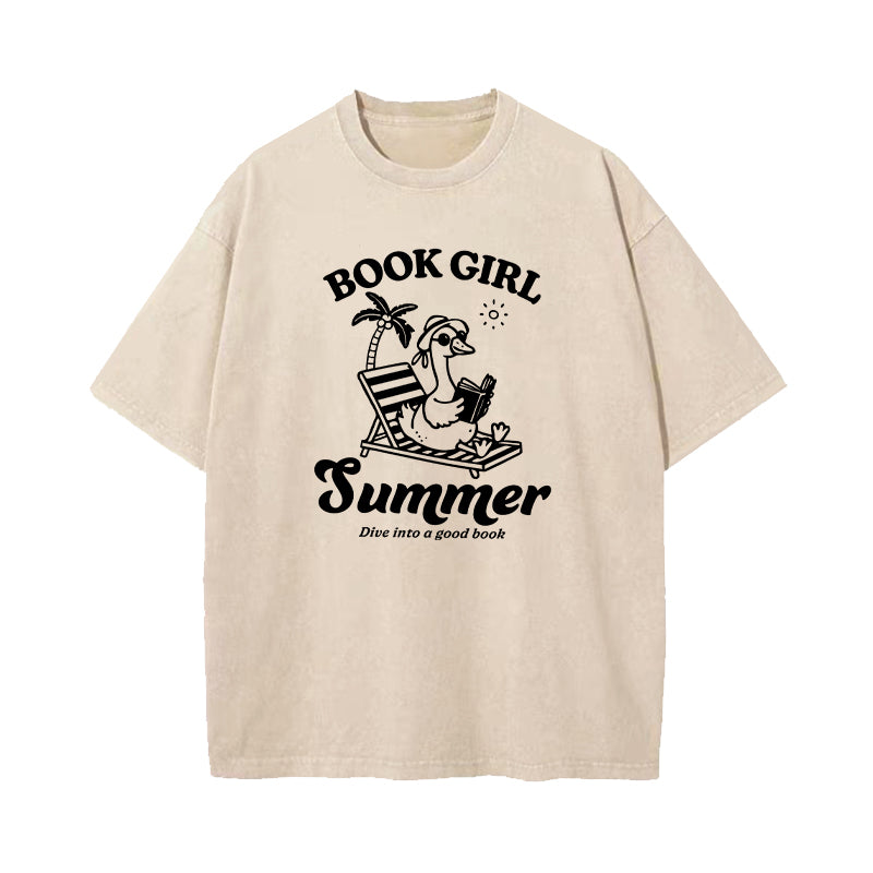 Book Girl Summer Dive Into A Good Book Washed T-Shirt