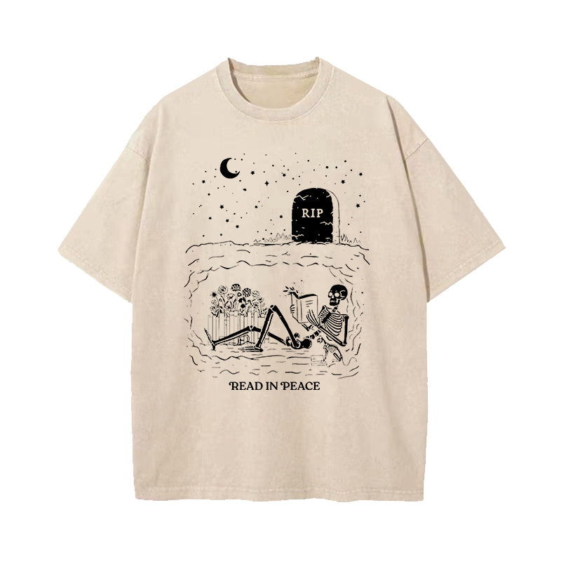 Read In Peace Skeleton Washed T-Shirt