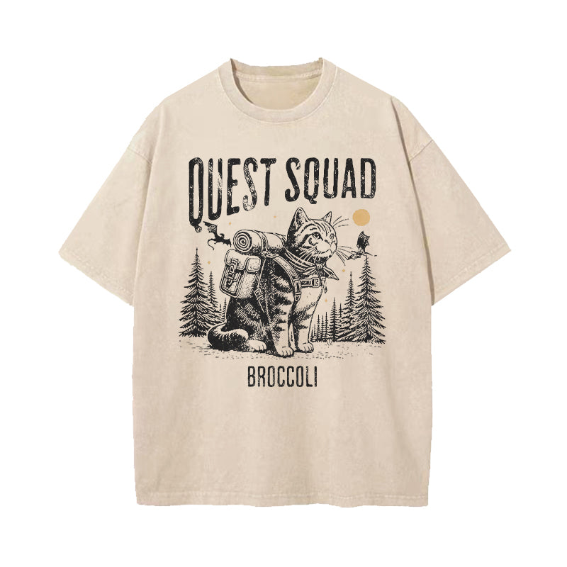 Quest Squad Onyx Storm Broccoli Cat Washed T-Shirt