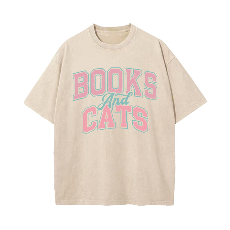 Books And Cats Washed T-Shirt
