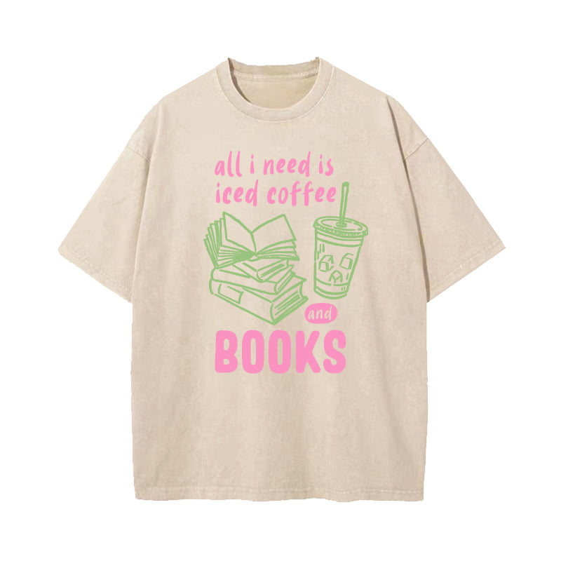 Iced Coffee and Books Washed T-Shirt
