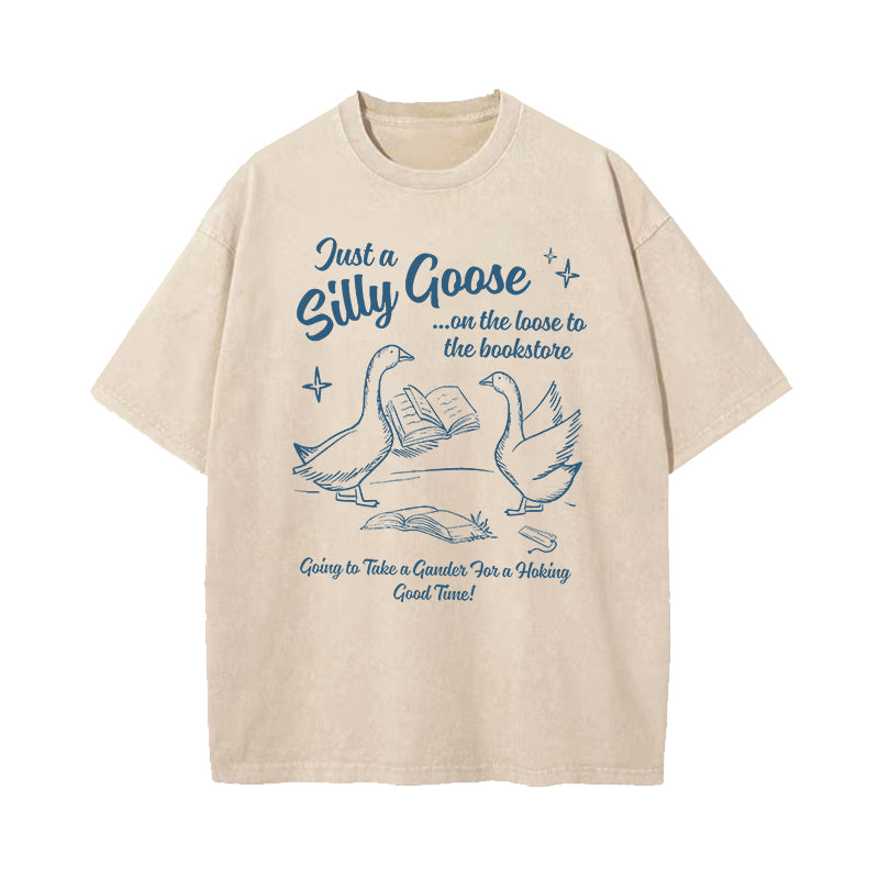 Silly Goose On The Loose To The Bookstore Washed T-Shirt