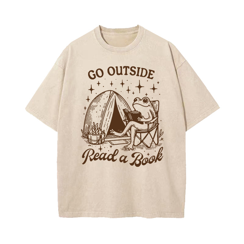 Go Outside Read A Book Washed T-Shirt