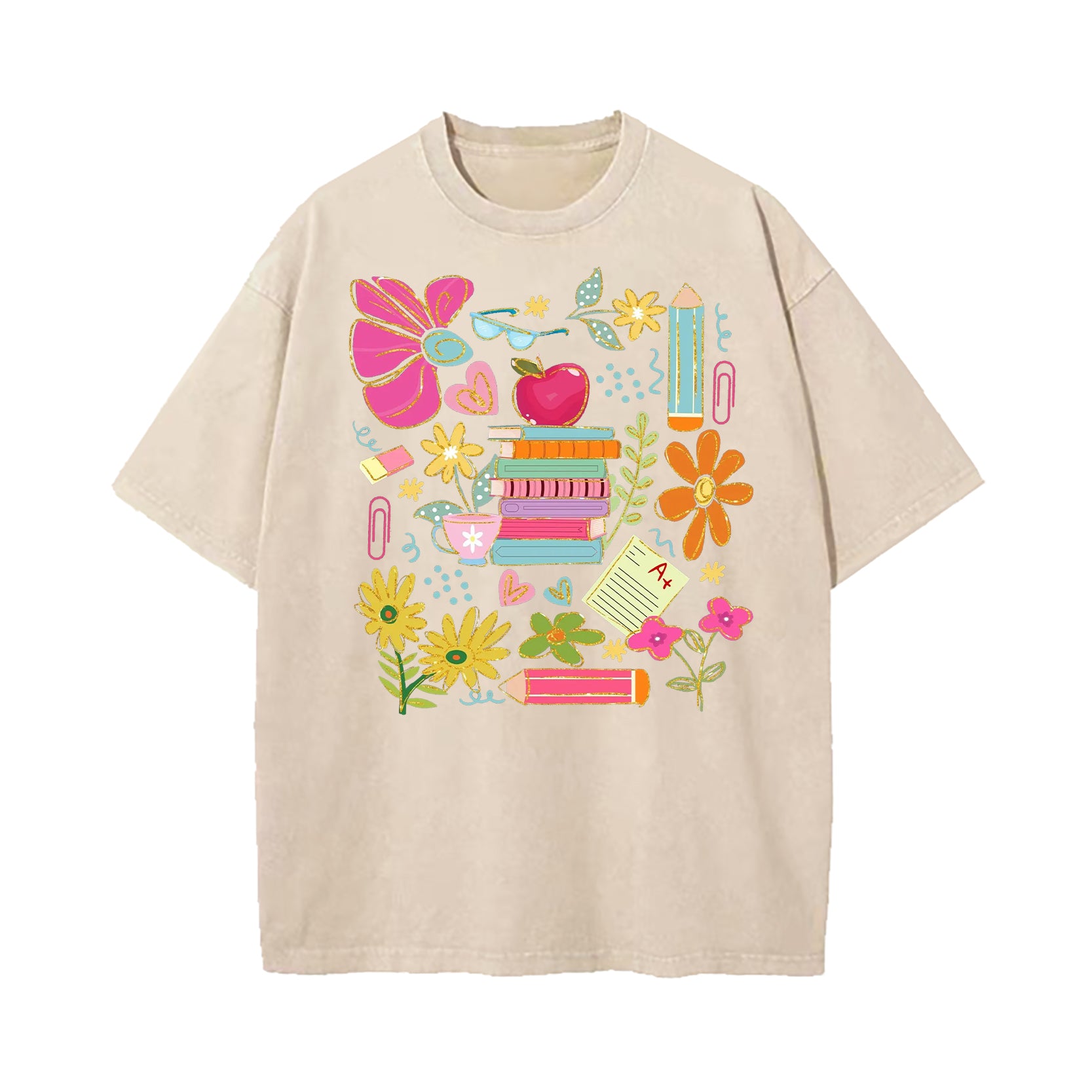 Teacher Book Lover Botanical Washed T-Shirt