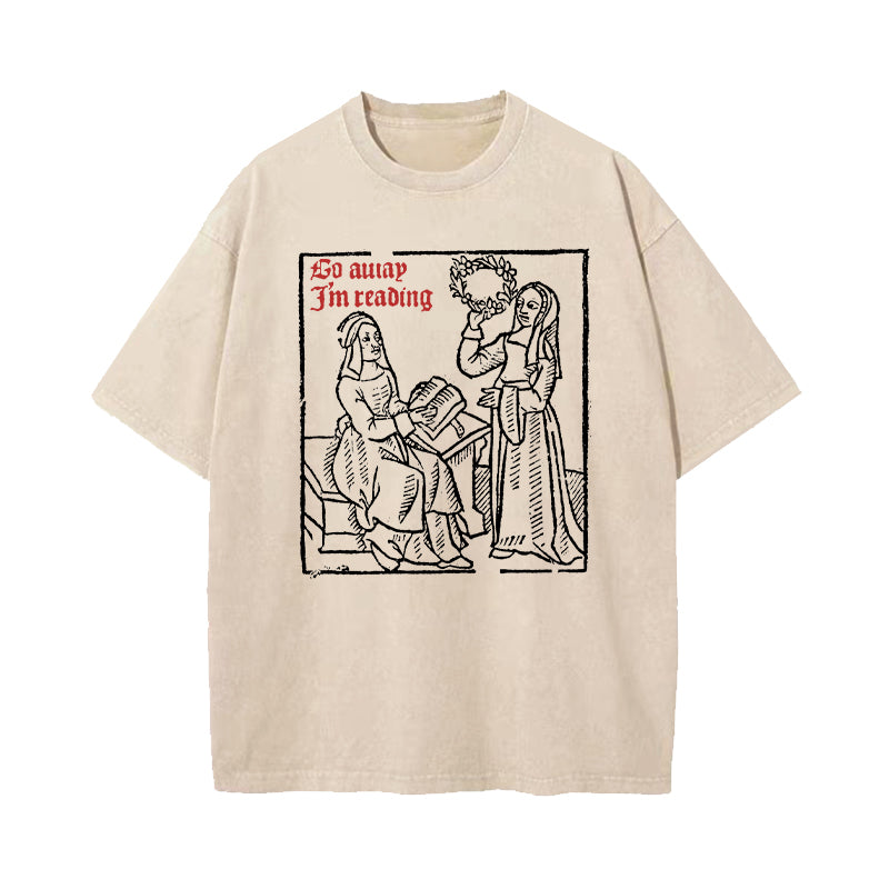Go Away I'm Reading Woodcut Washed T-Shirt