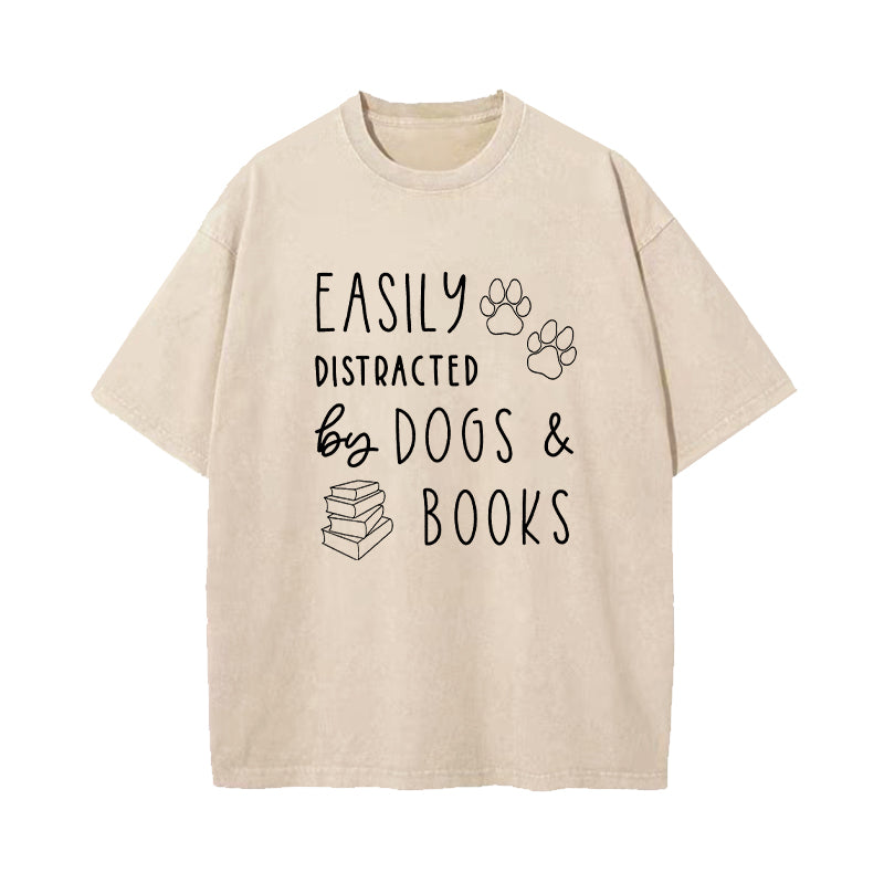 Dogs And Books Washed T-Shirt