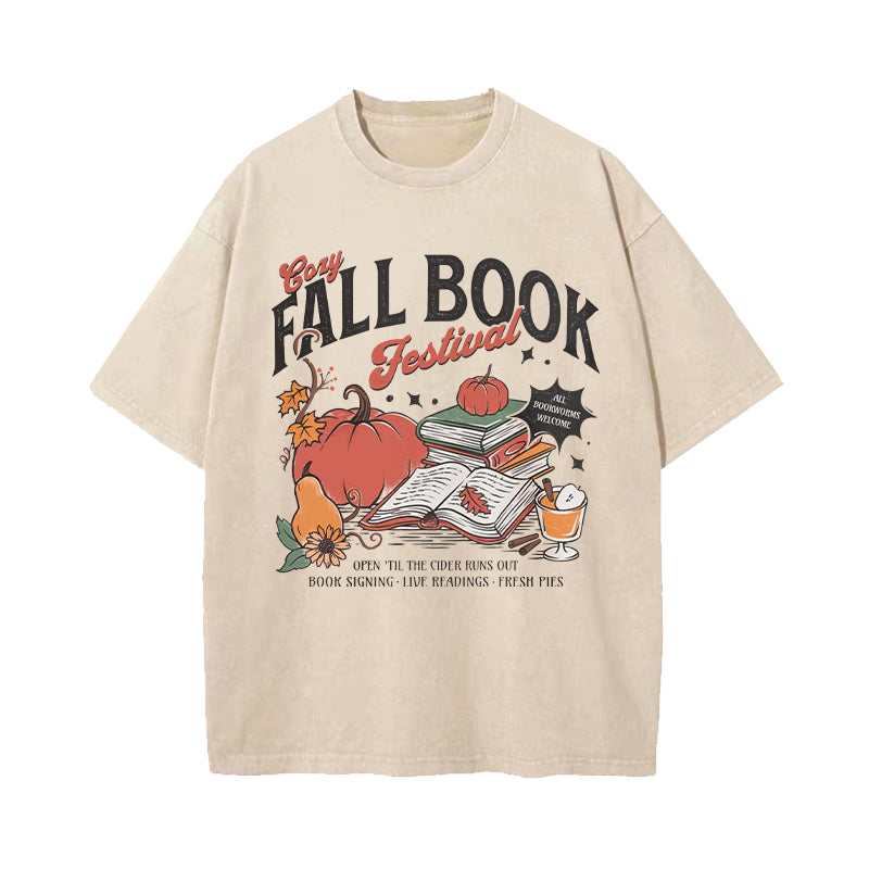 Cozy Fall Book Festival Washed T-Shirt