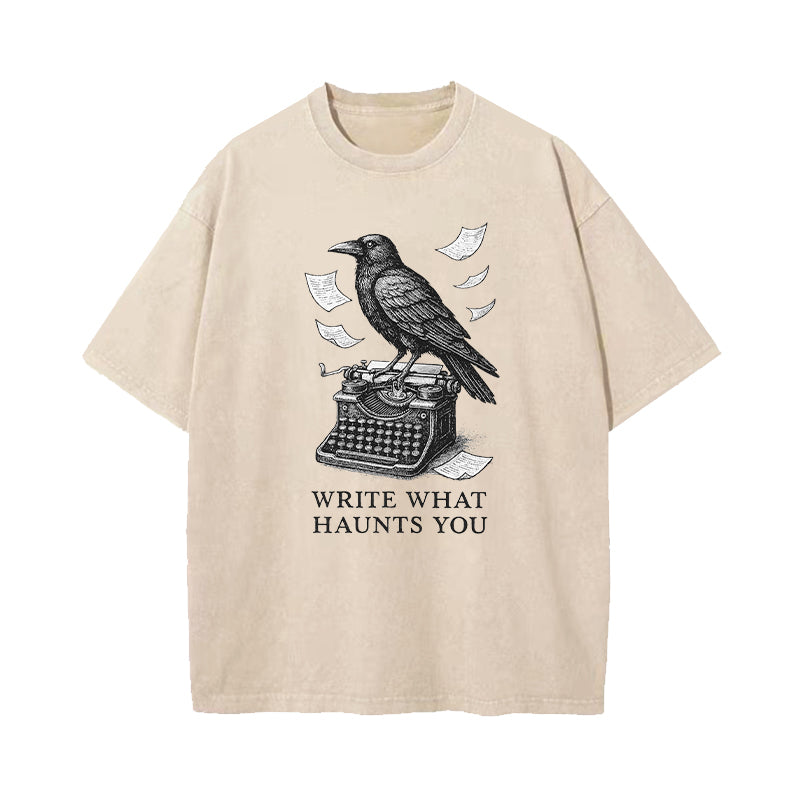 Write What Haunts You Raven Typewriter Washed T-Shirt