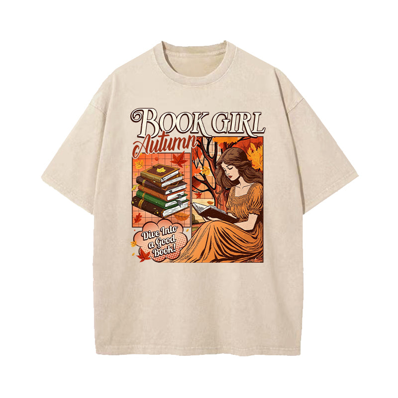 Book Girl Autumn Washed T-Shirt