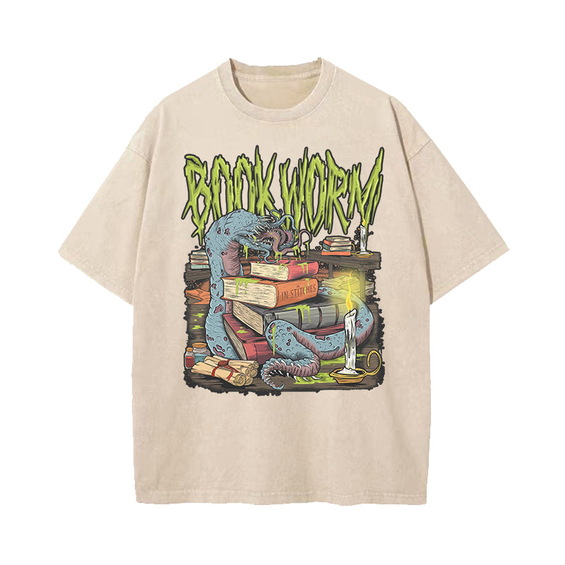 Bookworm Spooky Book Lover Washed T-shirt