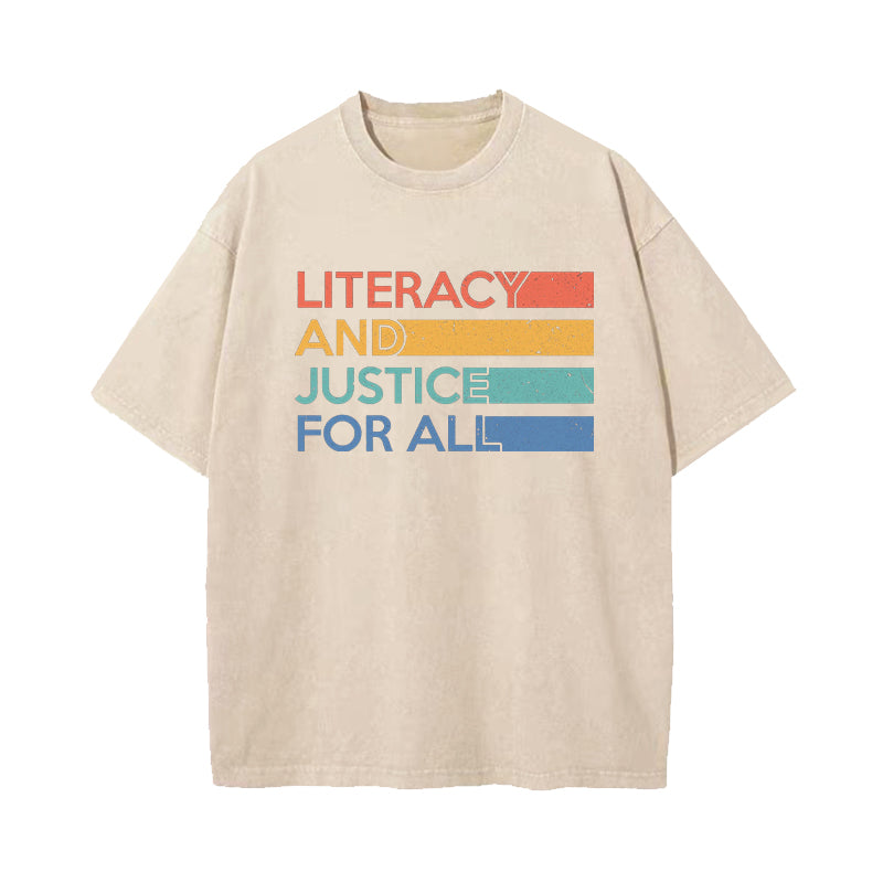 Literacy and Justice For All Washed T-Shirt