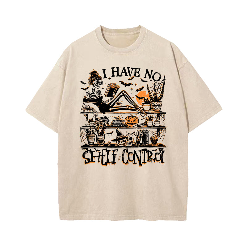 I Have No Shelf Control Halloween Washed T-Shirt