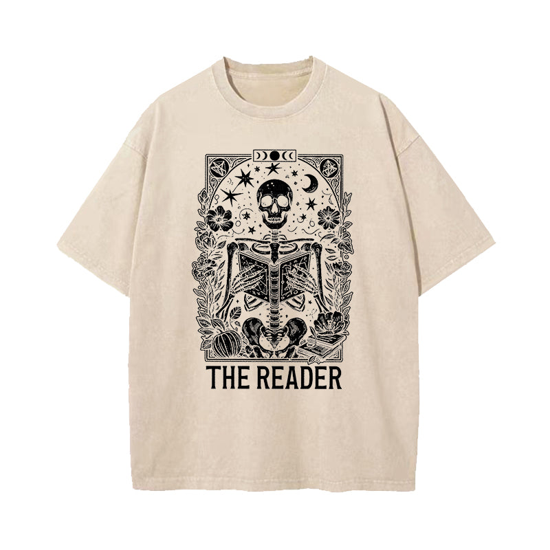 The Reader Tarot Card Skeleton Reading Washed T-Shirt
