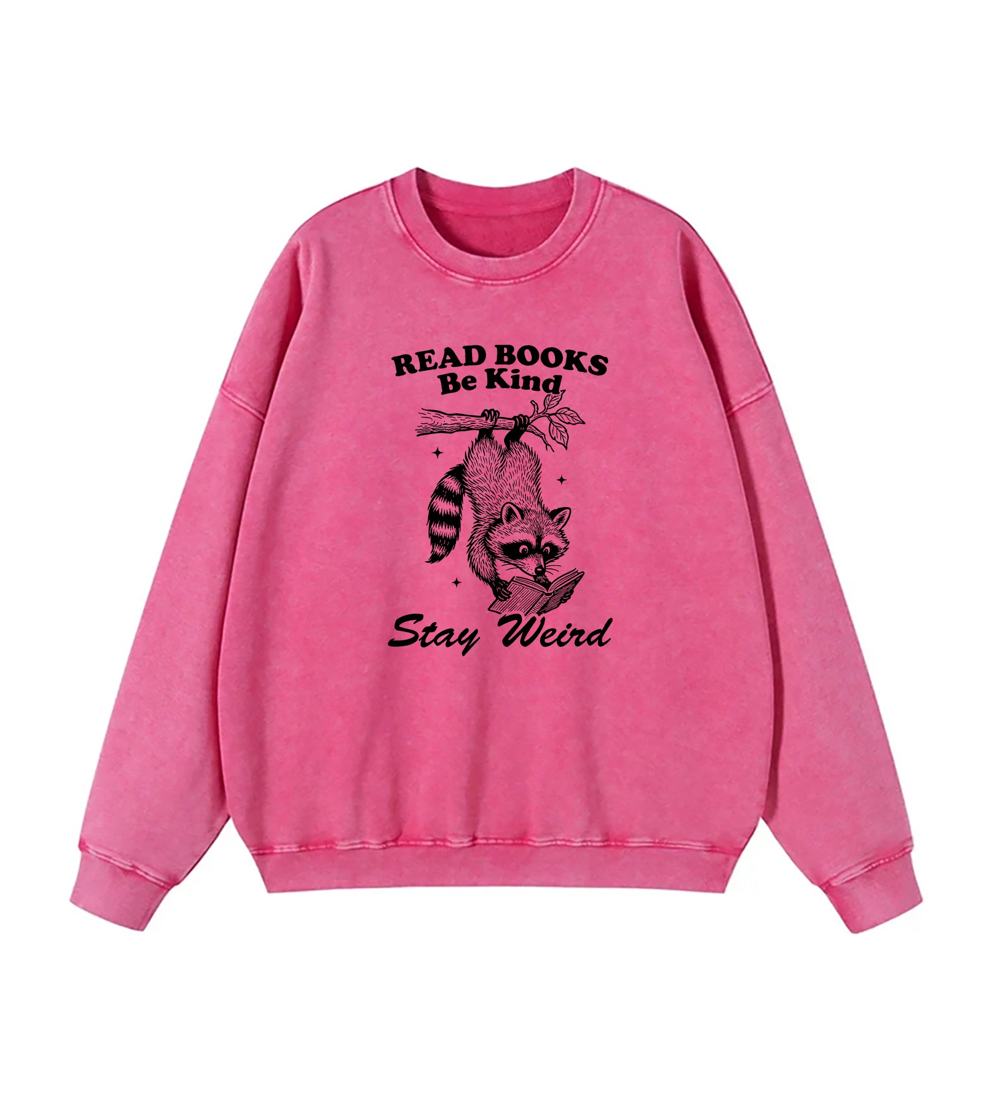 Read Books Be kind Stay Weird Raccoon Washed Sweatshirt